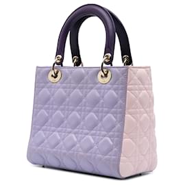 Dior-Dior Purple Medium Tricolor Lambskin Cannage Lady Dior-Purple