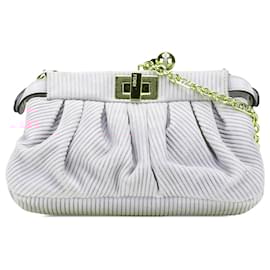 Fendi-Fendi Pink Small Embossed Suede Peekaboo Click Clutch on Chain-Pink