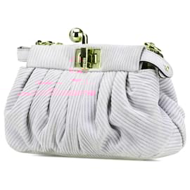Fendi-Fendi Pink Small Embossed Suede Peekaboo Click Clutch on Chain-Pink