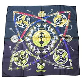 Hermès-Hermes Carré 90 Daimyo Prince Scarf-Black,White,Golden