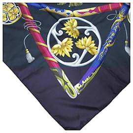 Hermès-Hermes Carré 90 Daimyo Prince Scarf-Black,White,Golden