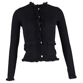 Michael Kors-Michael Michael Kors Fringed Milano Knit Cardigan in Navy Blue Merino Wool -Blue,Navy blue