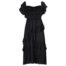 Abito Maxi Ruffle Louisa di Ulla Johnson in seta nera Nero