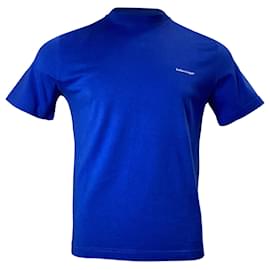 Balenciaga-Camiseta de gola redonda em algodão azul com logo Balenciaga impresso-Azul