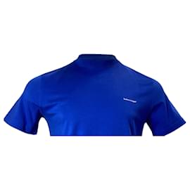 Balenciaga-Camiseta de gola redonda em algodão azul com logo Balenciaga impresso-Azul