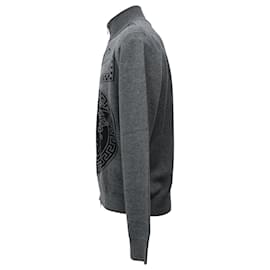 Versace- Versace Medusa Logo Zipped Sweater in Grey Wool-Grey