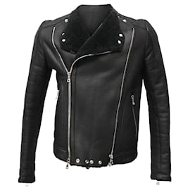 Balmain Shear-Lined Biker Jacket in Black Leather Black