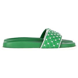 Slides matelassados Rockstud em couro verde de Valentino Garavani Verde