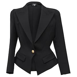 Balmain- Balmain Single-Breasted Blazer in Black Cotton-Black