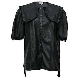 Lanvin- Lanvin Oversized Collar Blouse in Black Leather-Black