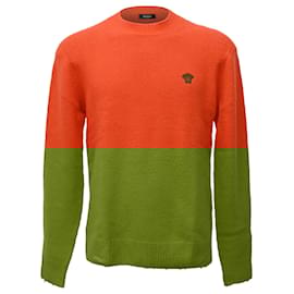 Versace-Suéter de lã laranja tricotado e desgastado Versace-Laranja
