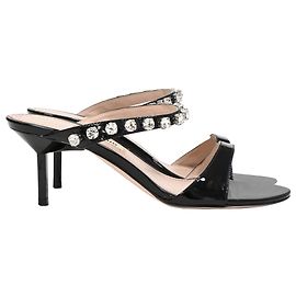 Miu Miu Crystal-Embellished Slide Sandal Heels in Black Leather Black