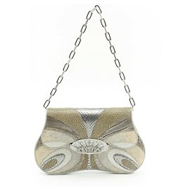 Swarovski Leather Clutch Bag Silvery Metallic