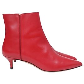 Altuzarra Quant Kitten Heel Ankle Boots in Red Leather Red