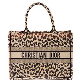 Dior-Christian Dior Leopard Book Tote Canvas Bag-Brown,Beige