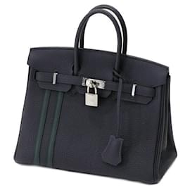 Hermès-Sac Hermes Birkin 25 Officer en cuir Togo Swift-Bleu