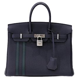 Hermès-Sac Hermes Birkin 25 Officer en cuir Togo Swift-Bleu