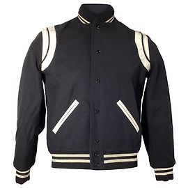 Saint Laurent Teddy Varsity Jacket in Black Wool Black