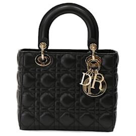 Dior-Christian Dior Lady Dior Mini Black Leather Handbag-Black