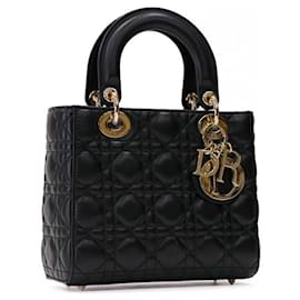 Dior-Christian Dior Lady Dior Mini Black Leather Handbag-Black