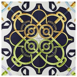 Hermès-Foulard en soie Eperon dor d'Hermès-Bleu