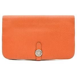 Hermès-Portefeuille Long GM Dogon Hermes en Cuir Togo-Orange