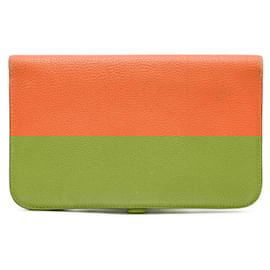 Hermès-Portefeuille Long GM Dogon Hermes en Cuir Togo-Orange