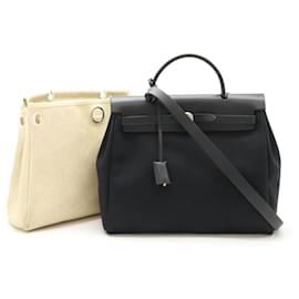 Hermès-Sac 2 en 1 Hermes Herbag PM Toile Officier-Noir