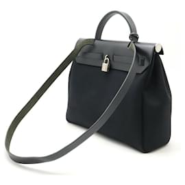Hermès-Sac 2 en 1 Hermes Herbag PM Toile Officier-Noir