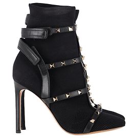 Valentino Garavani Bottes Caged Rockstud en Tricot Valentino en Cuir Noir Noir