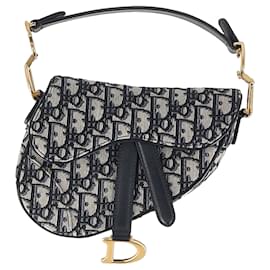 Dior- Dior Mini Saddle Oblique Shoulder Bag in Navy Blue Canvas-Blue,Navy blue