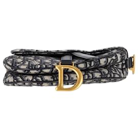 Dior- Dior Mini Saddle Oblique Shoulder Bag in Navy Blue Canvas-Blue,Navy blue