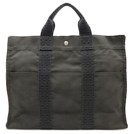 Hermès-Sac tote en toile Herline d'Hermès-Gris