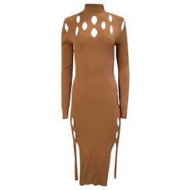Autre Marque Braun geripptes Strick-Midikleid mit Ausschnitten von Dion Lee Braun Rot
