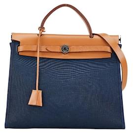 Hermès-Sac 2 en 1 en toile et cuir Hermès Herbag Zip-Bleu