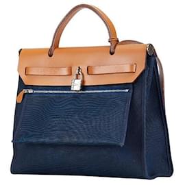 Hermès-Sac 2 en 1 en toile et cuir Hermès Herbag Zip-Bleu