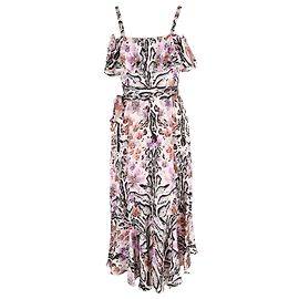 Robe midi en soie multicolore à volants imprimée de Temperley London Multicolore