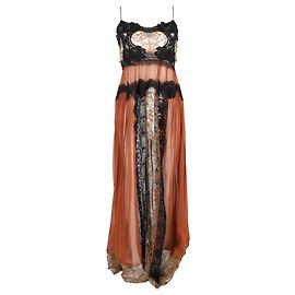 Abito Maxi in Pizzo Alberta Ferretti in Seta Marrone e Nera Multicolore
