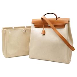 Hermès-Sac 2 en 1 Hermes Herbag Toile H/Cuir de veau-Marron,Beige