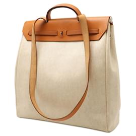 Hermès-Sac 2 en 1 Hermes Herbag Toile H/Cuir de veau-Marron,Beige