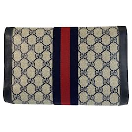 Gucci-Gucci GG Supreme Canvas Leather Clutch Bag-Grey