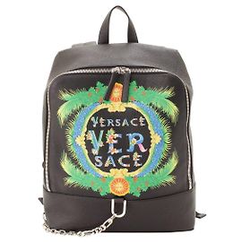 Versace Medusa Chain Leather Backpack Black