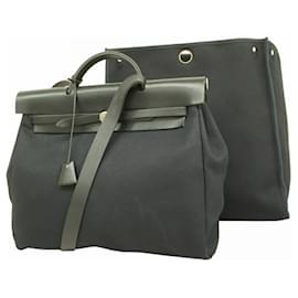 Hermès-Sac à main Hermes Airbag MM en Toile Officier Noire-Noir