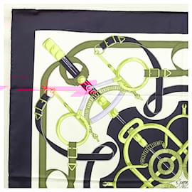 Hermès-HERMES Carre 90 Scarf ""Eperon d'or"" Silk Navy Auth sw341-Navy blue