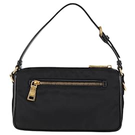 Prada-PRADA Accessory Pouch Nylon Black Gold Auth MX089M-Black,Golden