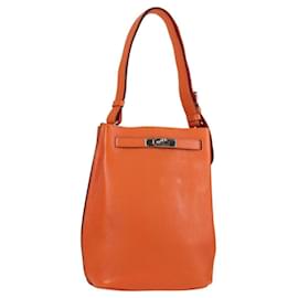 Hermès-HERMES Togo Sokelly Couverture de Note en Cuir Orange Argent Auth nb488M-Argenté,Orange
