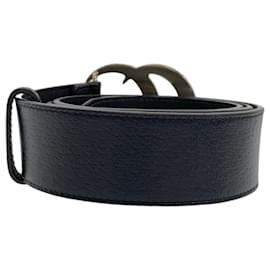Gucci-Cinto de couro preto com logo GG Marmont da Gucci-Preto