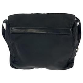 Prada-Prada Tessuto Triangle Logo Plate Messenger Bag-Black