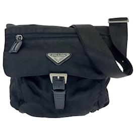 Prada-Prada Tessuto Triangle Logo Plate Crossbody Bag-Black