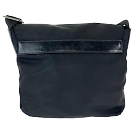 Prada-Prada Tessuto Triangle Logo Plate Crossbody Bag-Black